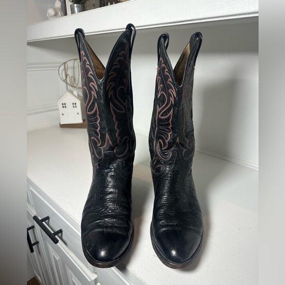 Vintage Black Western Cowboy Boots USA Made Size 10.5D Leather Embroidered Class - Picture 2 of 9